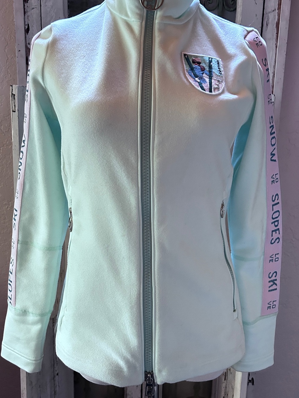 Women's Mint Full-Zip Ski Jacket with Sleeve Stripe